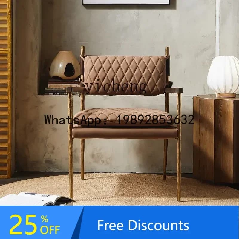 modern retro wrought iron single sofa chair living room antique saddle leather flannel study casual armchair