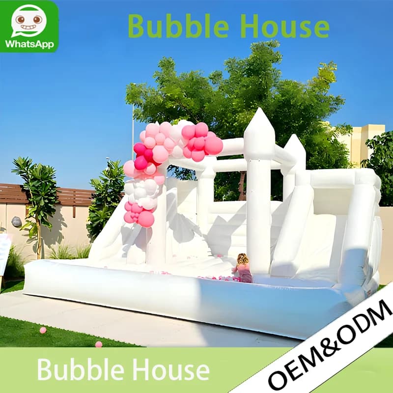 PVC Inflatable White Bounce House, Commercial Grade Outdoor Jumping Bouncy Castle For Birthday Wedding Party With Blower