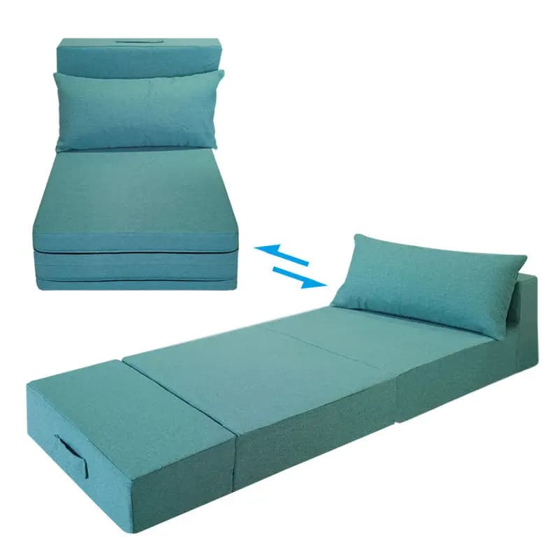 King Size Folding Student Tri-Fold Sofa Bed Foldable Couch with Memory Foam & Polyester Cover Home School Furniture