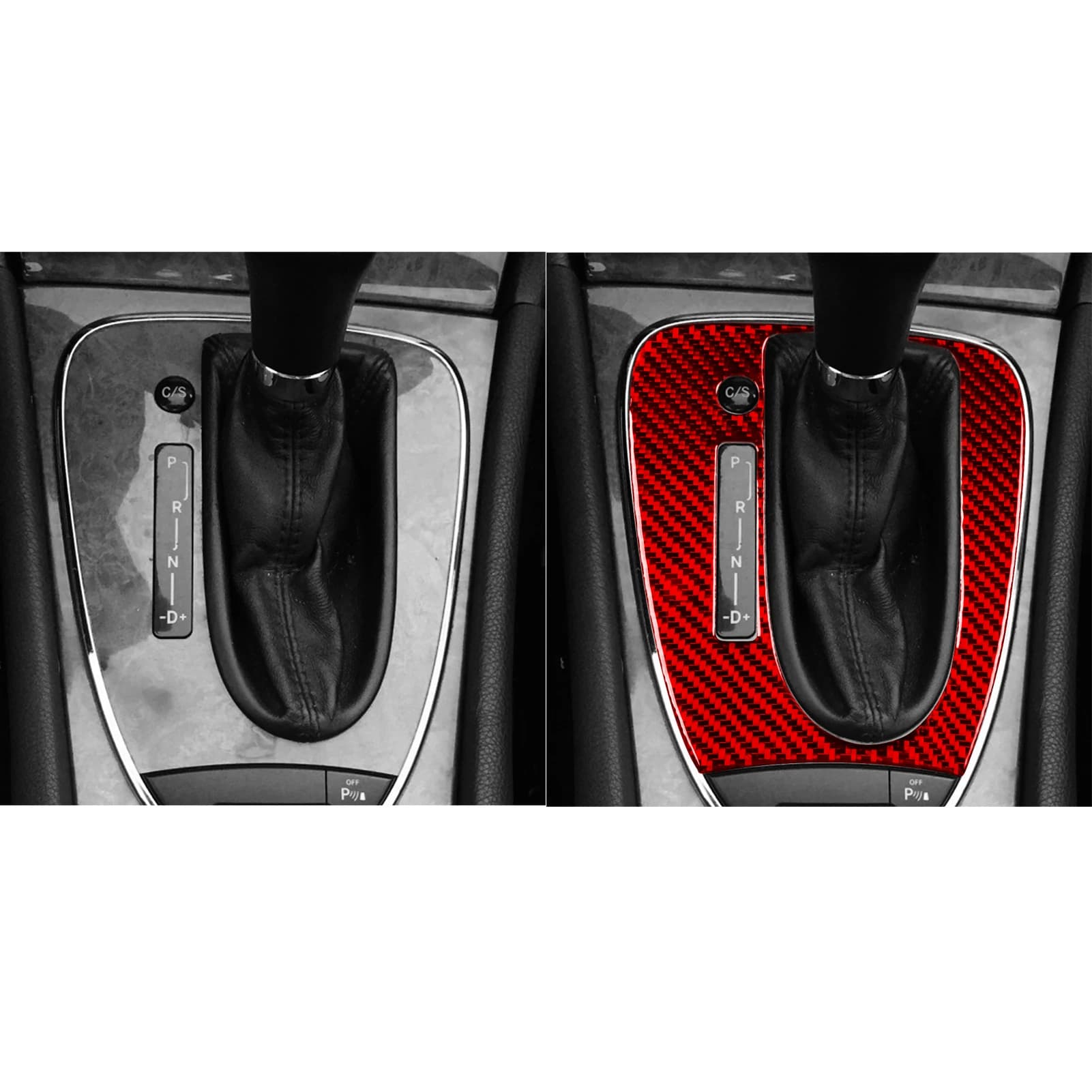 For Benz E-Class W211 2003-2009 Gear Shift Knob Trim Red Real Soft Carbon Fiber Car Interior Accessories Decoration Stickers