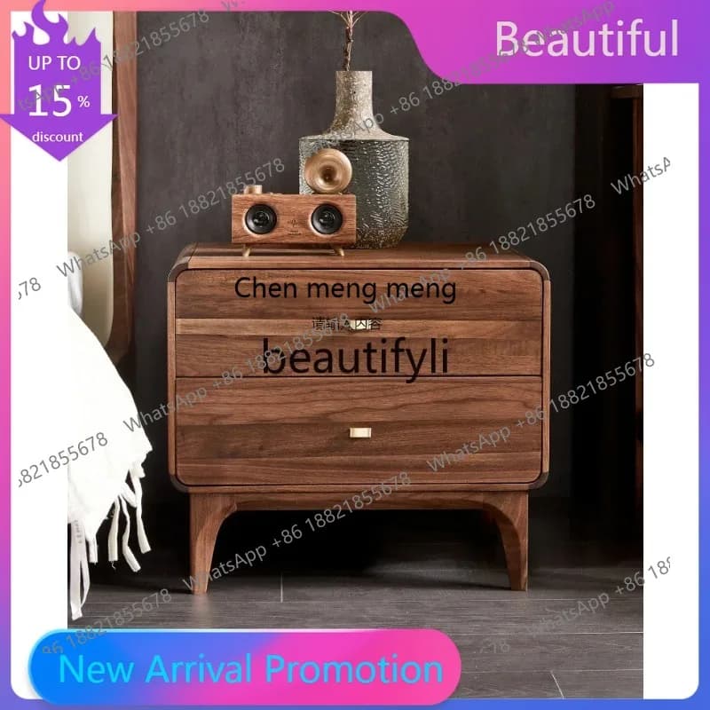 A32 North American black walnut solid wood bedside table Nordic simple, handle bedside table Master bedroom locker