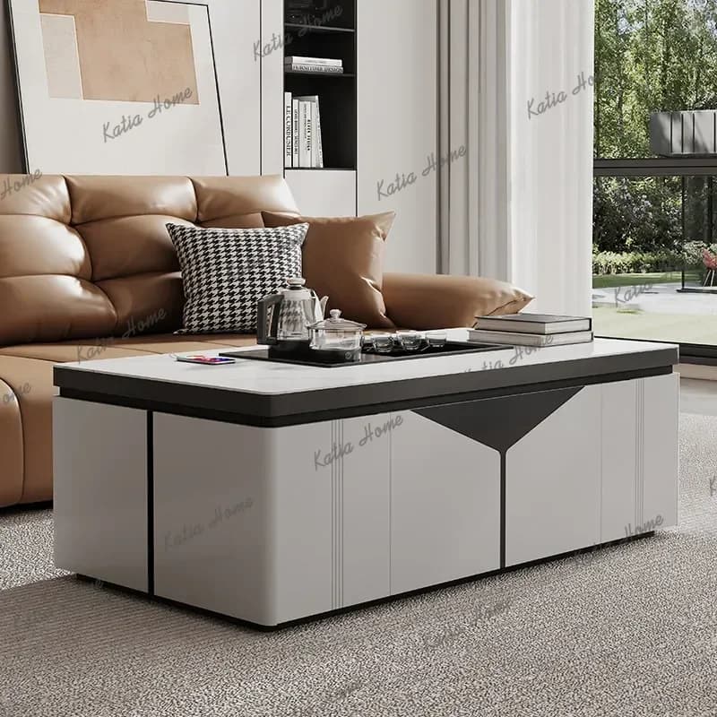 YJ Unique Decoration Coffee Table Style Gray Drawer Minimalist Black Coffee Table Modern Storage Meuble Salon Living Room Furnit