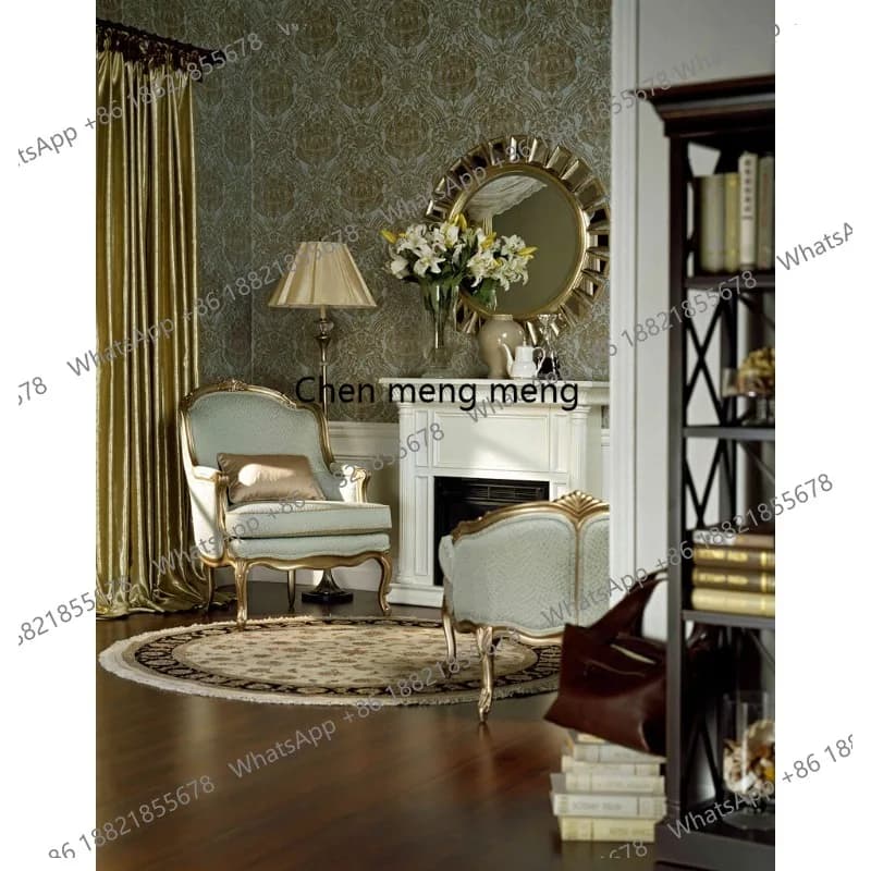 American country European French court single fabric sofa gold old living room bedroom