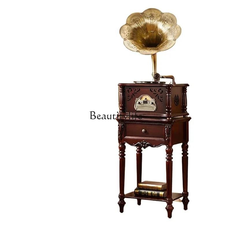 56American solid wood phonograph European vinyl record player antique big speaker record player retro audio ornament