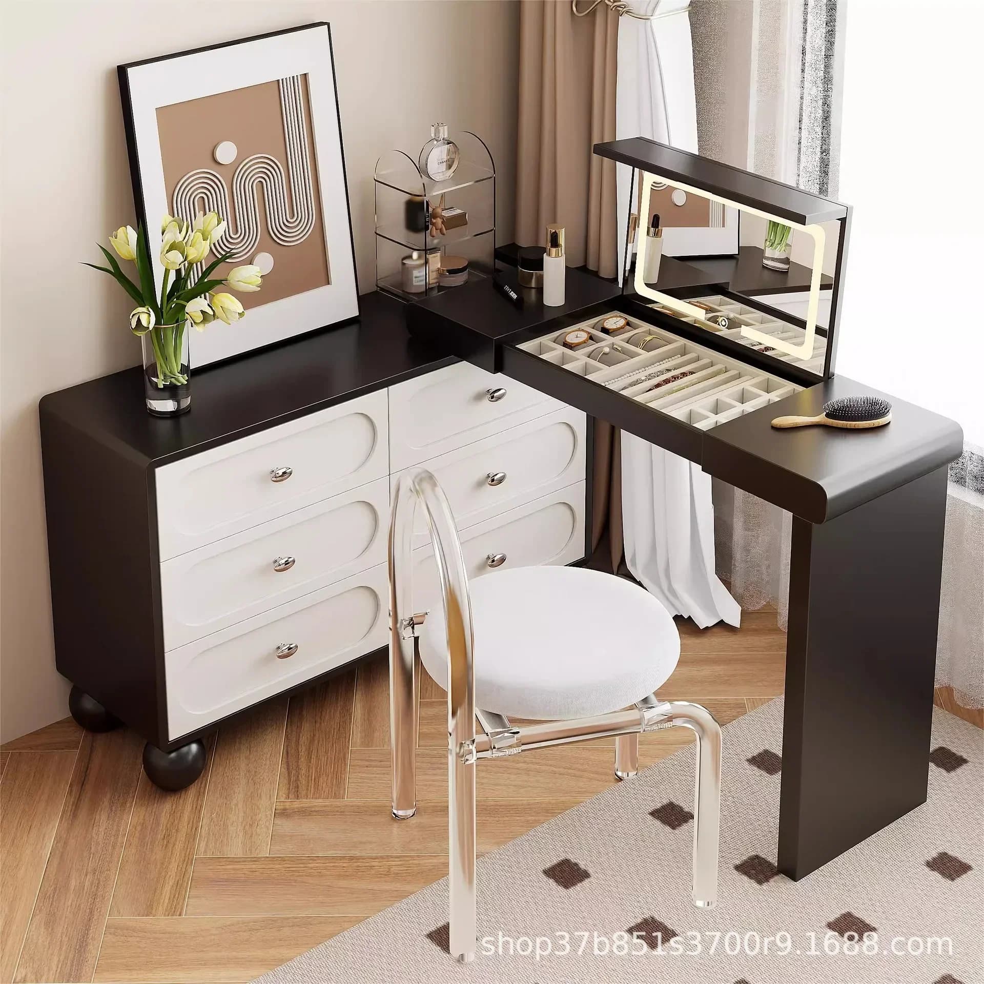 Modern Dressing Table Girls Storage Organizer Luxury Dressing Makeup Table Led Light Mueble Tocador Para Maquillaje Furniture