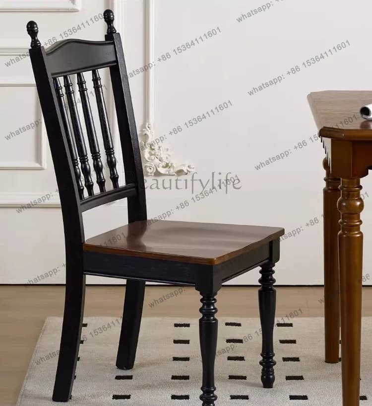 Light French American All Solid Wood Dining Chair Home Simple Casual High Back Chair