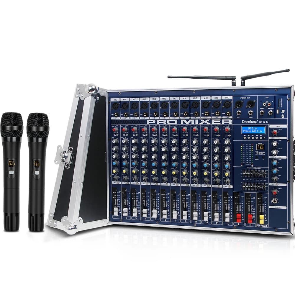 GT12M  2400W *2 High Power Professional Performance  12-way  Audio Mixer Amplifier with Tow Microphones