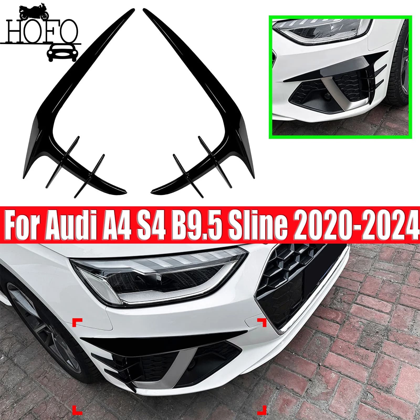 Gloss Black Front Bumper Side Air Vent Trim For Audi A4 S4 B9.5 Sline 2020-2024