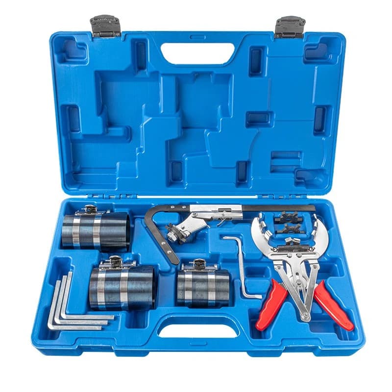 Automotive piston ring compressor, piston ring installation tool, multi-function