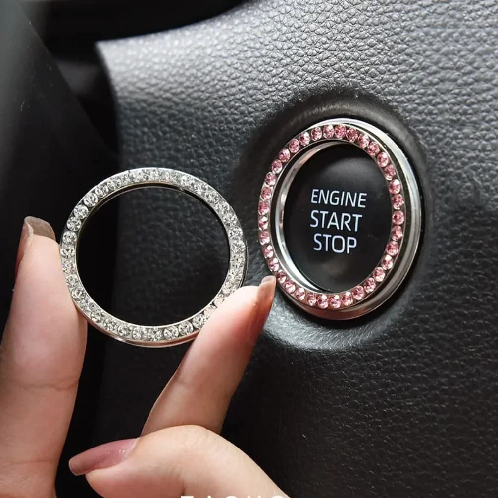 Car Start Switch Button Auto Decorative Diamond Stickers Rhinestone Ring Circle Trims Protective Cover Car Accessories Interior