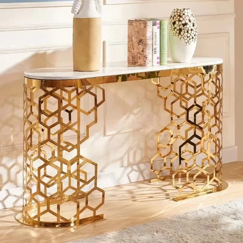 Modern Simple Luxury Console Table Side Table Marble Gold Stainless Steel Entrance Hall Home Living Room Furniture