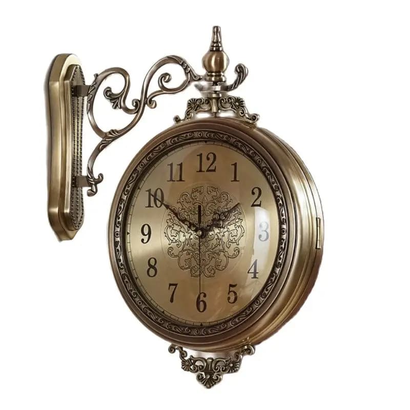 Nordic Wall Clock 3d Large Solid Wood Metal Double-side Clocks Wall Home Decor Silent American Living Room Horloge Gift FZ444