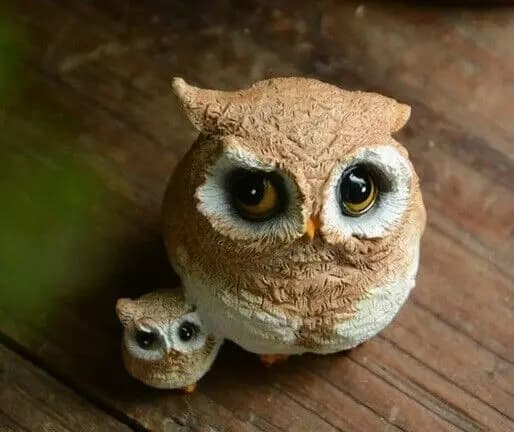 Mom & Baby Owl Bird Statue Fairy Garden Sculpture Tabletop Figurine Decor Gifts