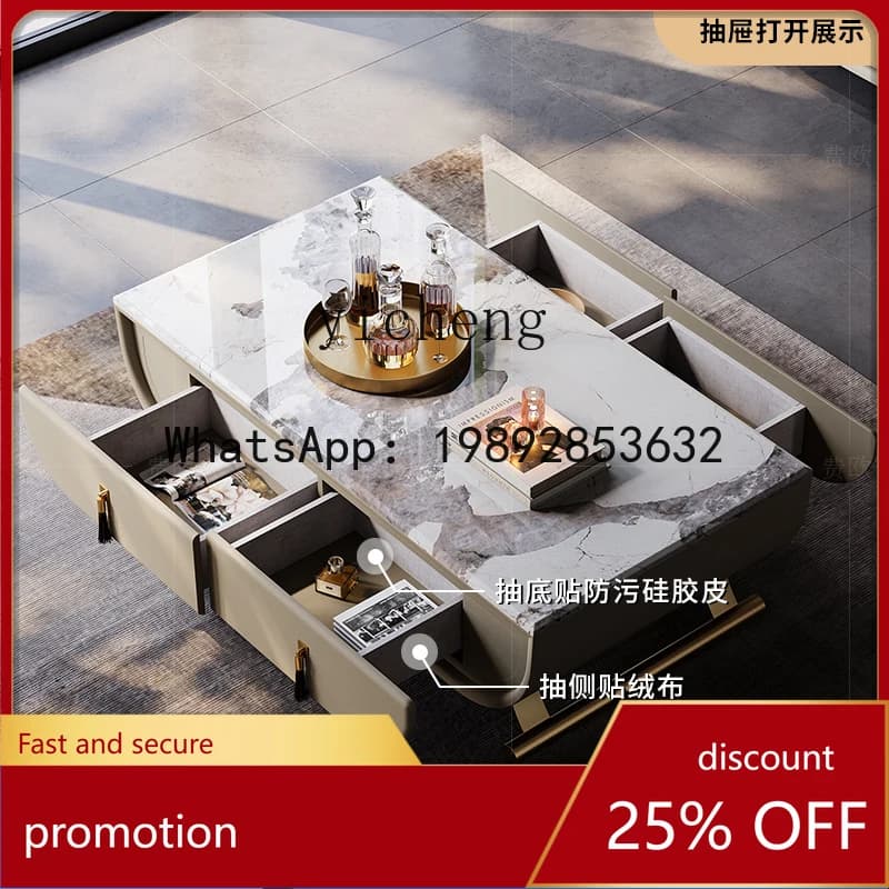 HT  light luxury coffee table living room custom  fashion marble oval tea machine table