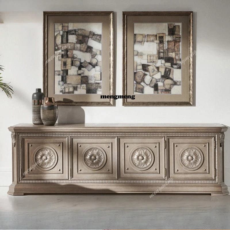 American light luxury solid wood TV cabinet neoclassical carved living room furniture combination French coffee table