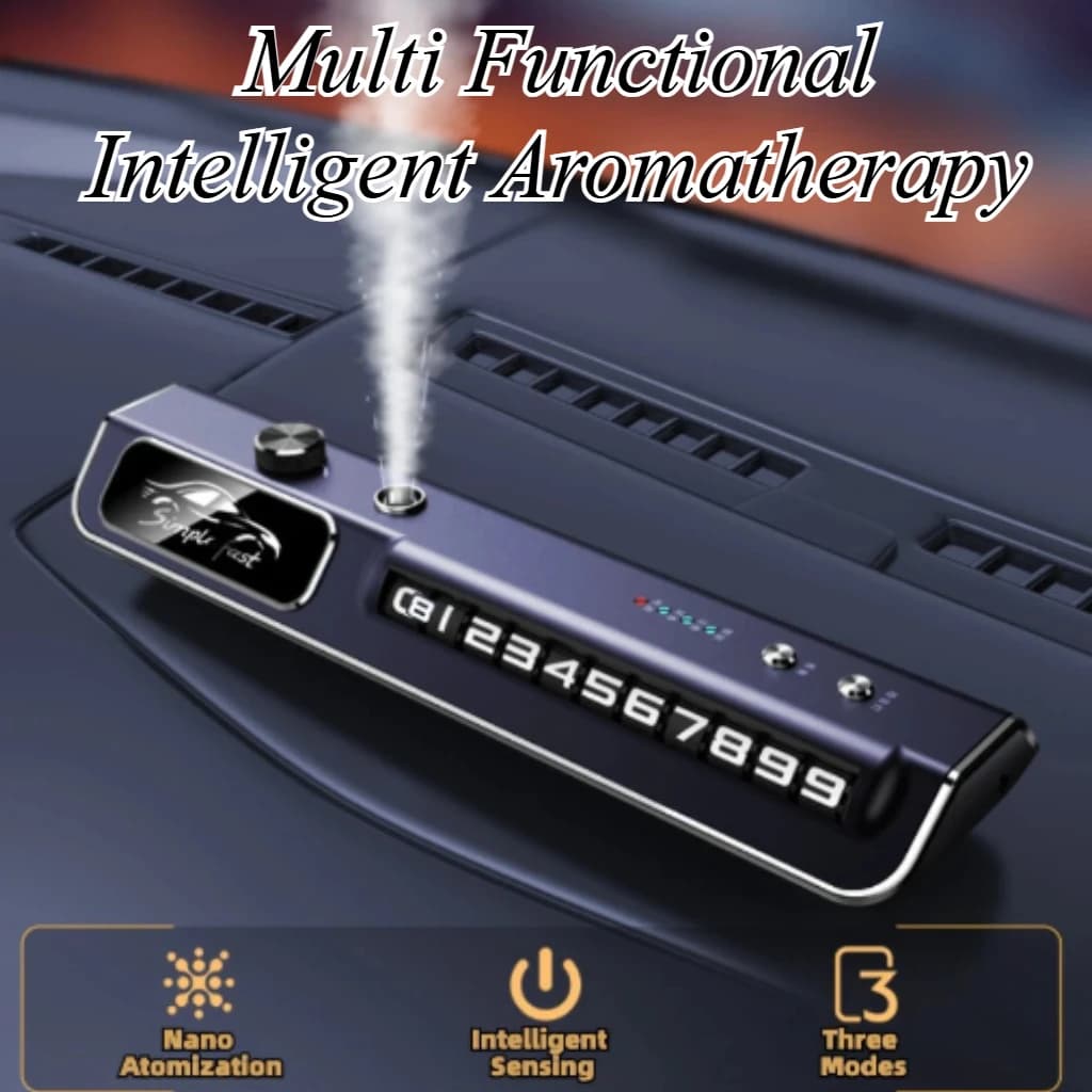 For Universal Car Multi-functional Smart Air Freshener Spray with LED Ambient Light and Temporary Parking Number Plate Holder