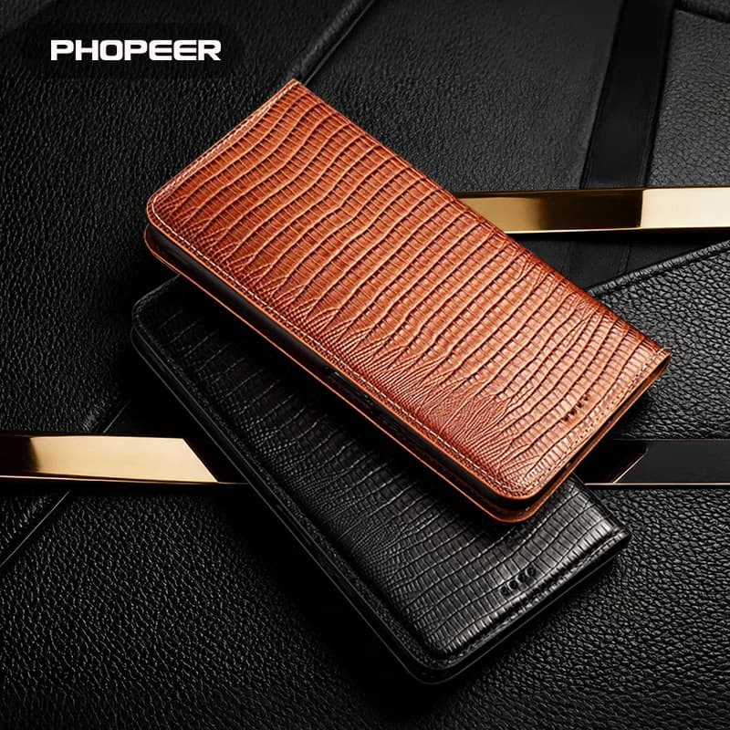 Luxury Genuine Leather Case for Oneplus 13 13T 13R 12 12R 11 10Pro 10T 10R  Flip  phone case Retro Lizard Pattern