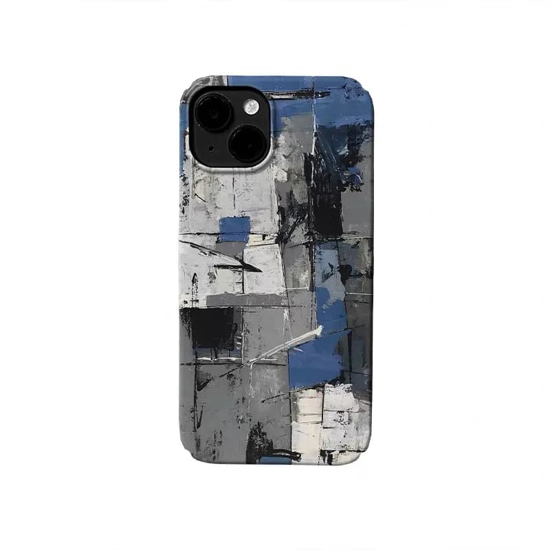 Ins Korean Dark Blue Abstract Case for IPHONE 17 16ProMax 15 14 13 12 11 PRO Plus Acrylic TPU Two in One Magnetic Phone Cases
