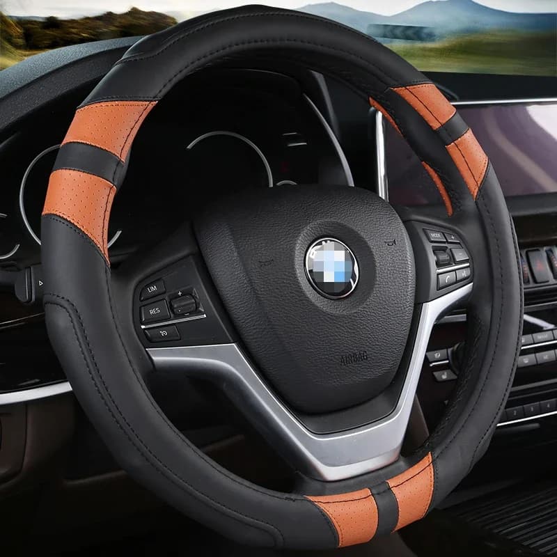 Steering Wheel Cover Braid on The Steering Wheel 38CM 15'' Holder Protector Car Styling Universal Leather Steering Wheel Cover