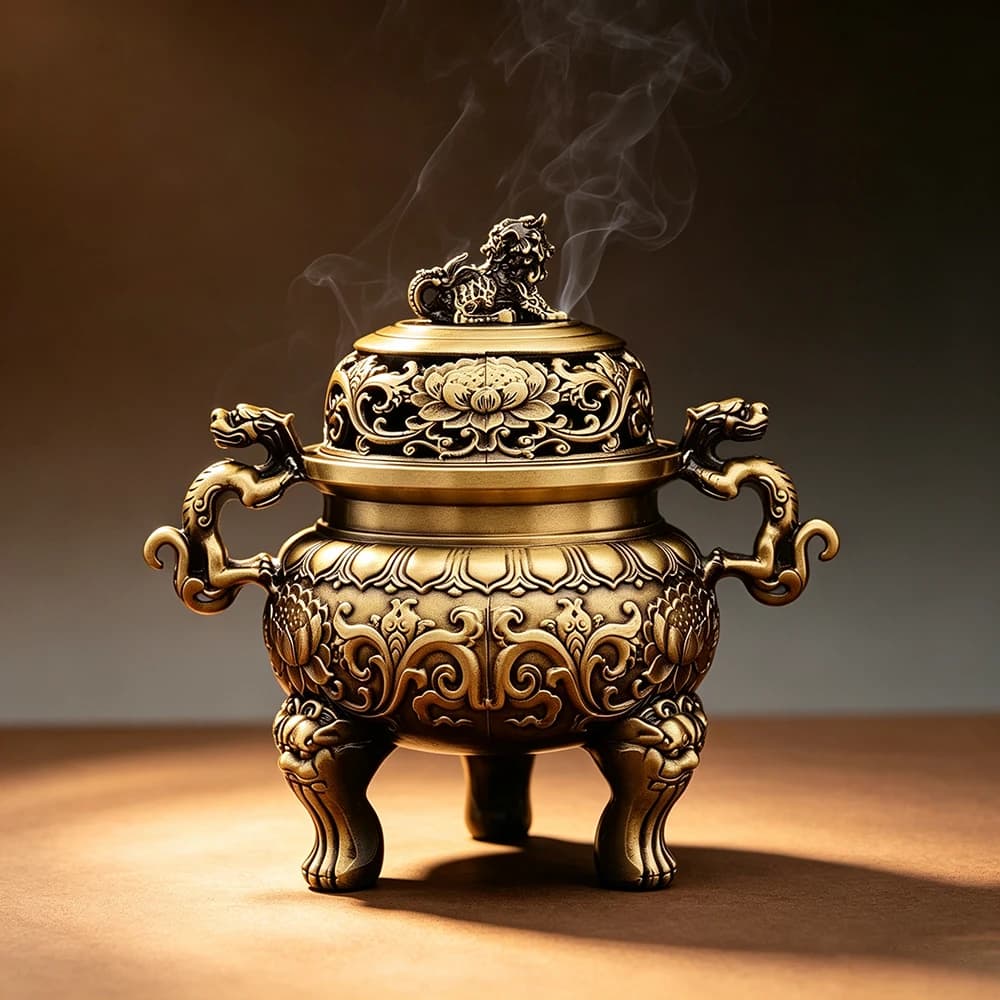 Brass Beast Head Incense Burner, Buddha Hall Tea Ceremony Three-Legged Aroma Burner, Antique Copper Ornaments, Home Decor Crafts
