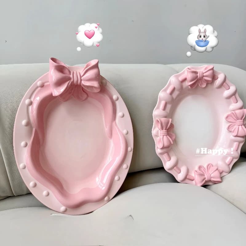 12-inch Girlish Heart Ceramic Plate Elegant Home Dining Dish Luxury Afternoon Tea Serving Platter Aesthetic Kitchen Buffet Tray