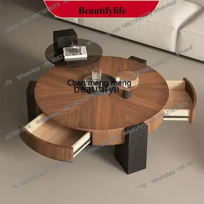X  ss 8617s8617 Living room, Italian minimalist solid wood board coffee table combination round Nordic small apartment tea table