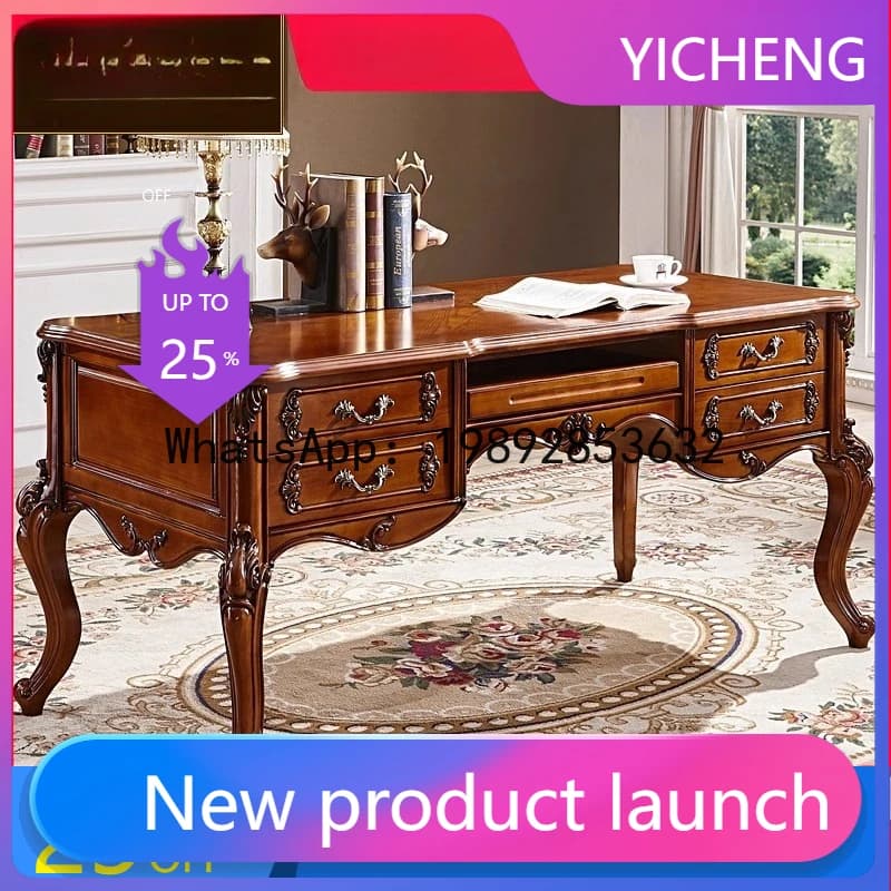 Z2-28  European Style Computer Desk Writing Desk American Style Solid Wood Carved Desk