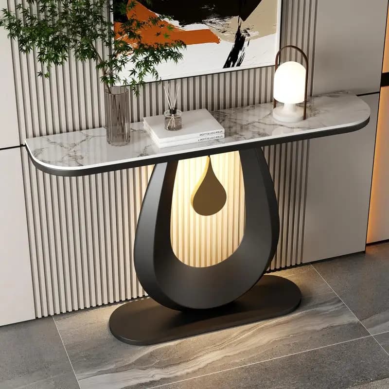 Cream wind entrance table, modern simple entry, living room against the wall, corridor, aisle, rock slab end view table