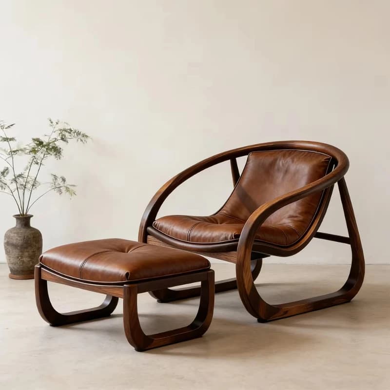 Ergonomic Reclining Padded Leather Lounge Chair Set Breathable Padded Single Living Room Apartment Reading Furniture