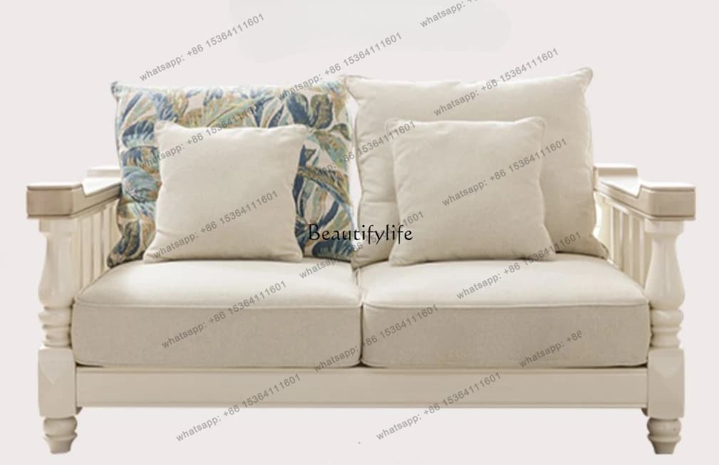 12American-Style Solid Wood Sofa Fabric Small Apartment Living Room Retro Country Solid Wood Couch
