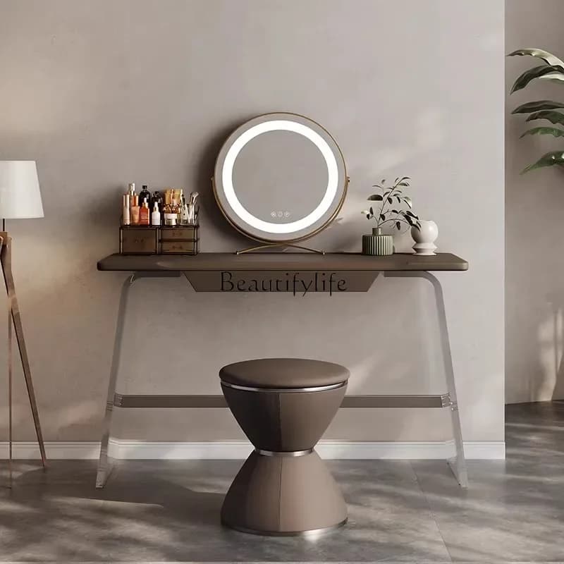 01Premium solid wood dresser light luxury small apartment bedroom walnut acrylic suspension dresser