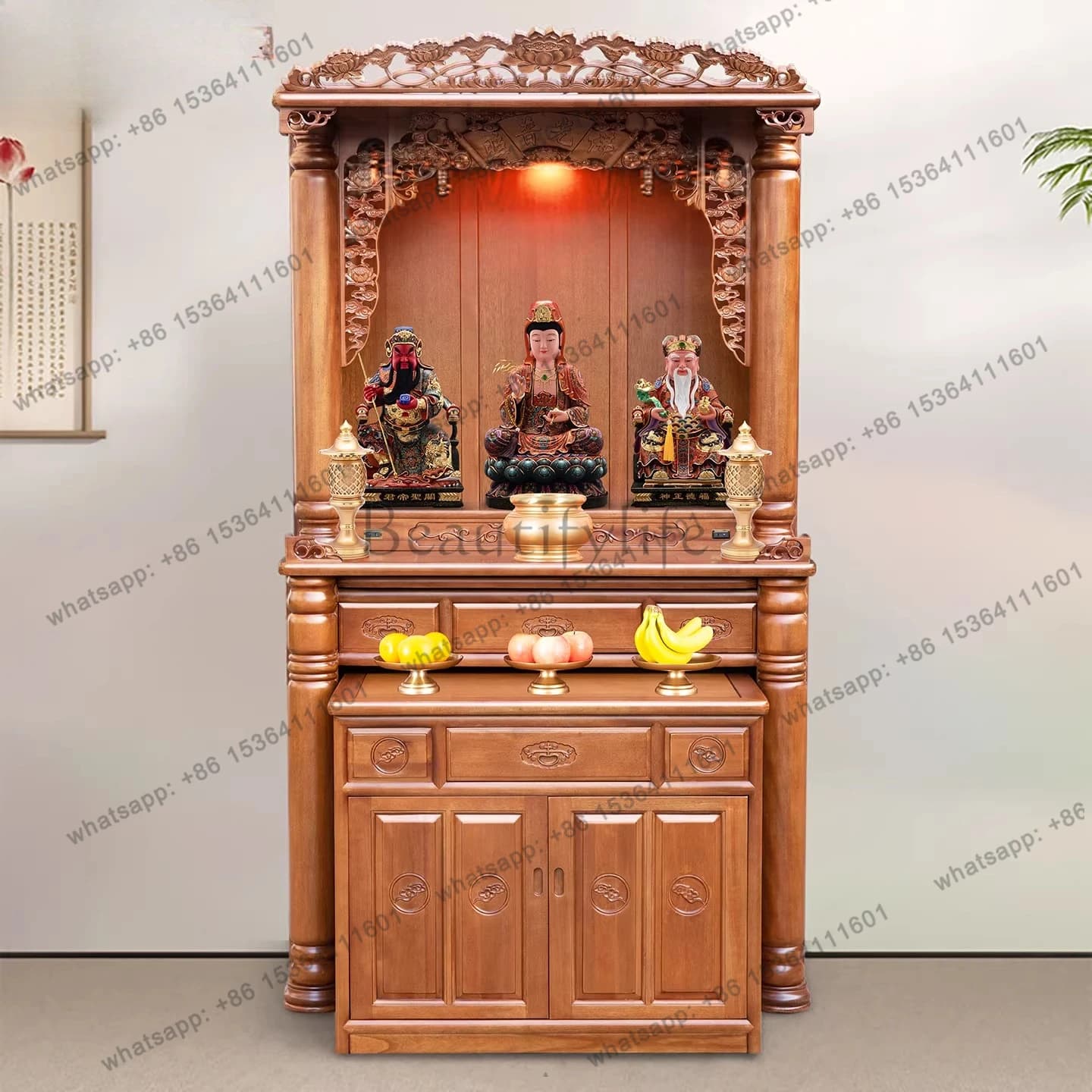 Buddhist niche new Chinese vertical cabinet God of Wealth offering table Buddhist cabinet Shentai modern offering