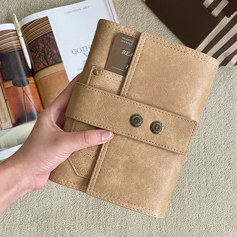 Vintage A6 Refillable Notebook, Soft Leather Traveler's Journal Retro Brown Writing Notes Minimalist Brown Diary for Women Men
