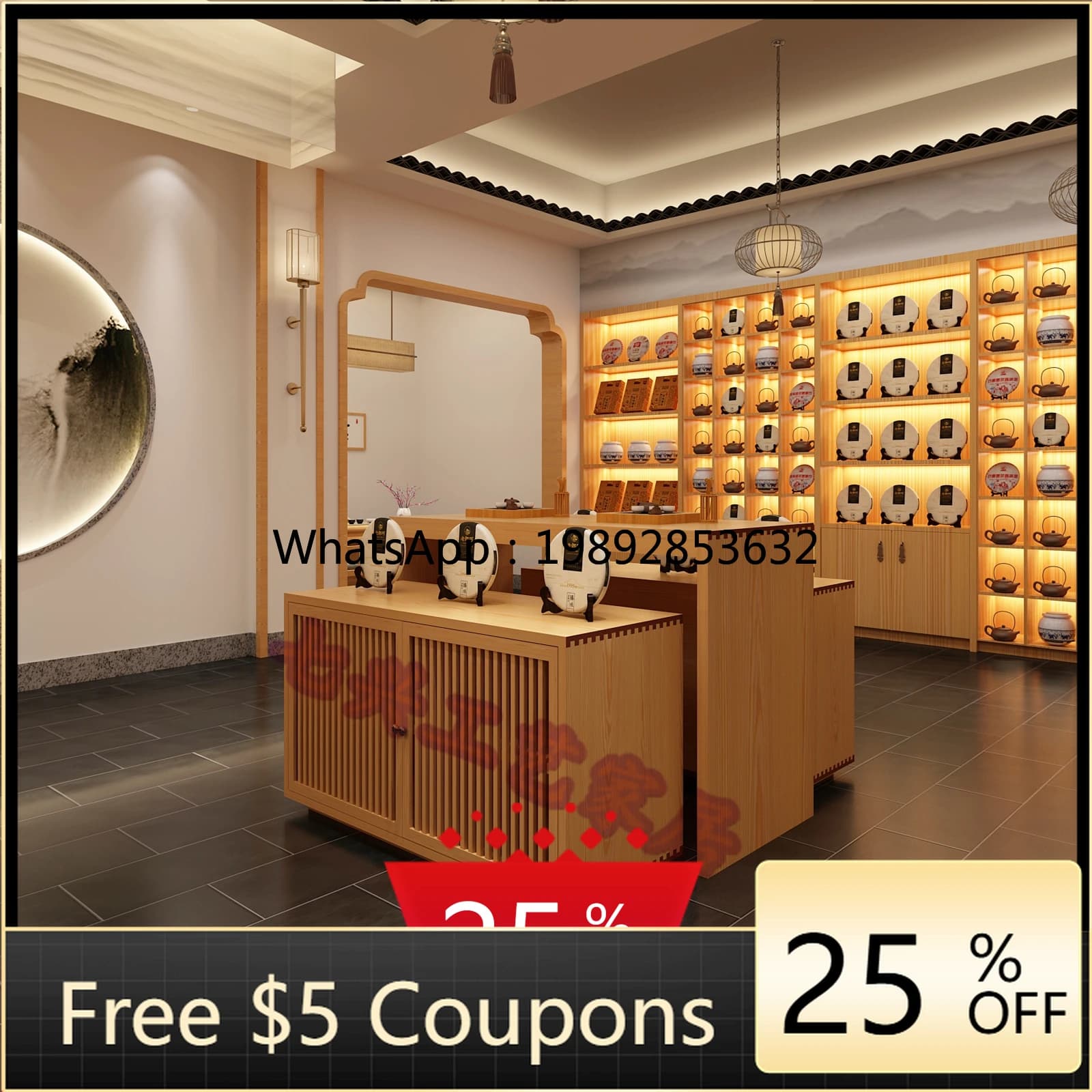 YY  Tea Shop Center Island Display Table Flowing Water Table Solid Wood Ladder Storage Table
