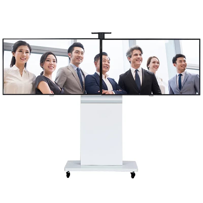 Dual-screen TV mobile stand, video conferencing mobile cart, mobile cart for 65-inch TVs