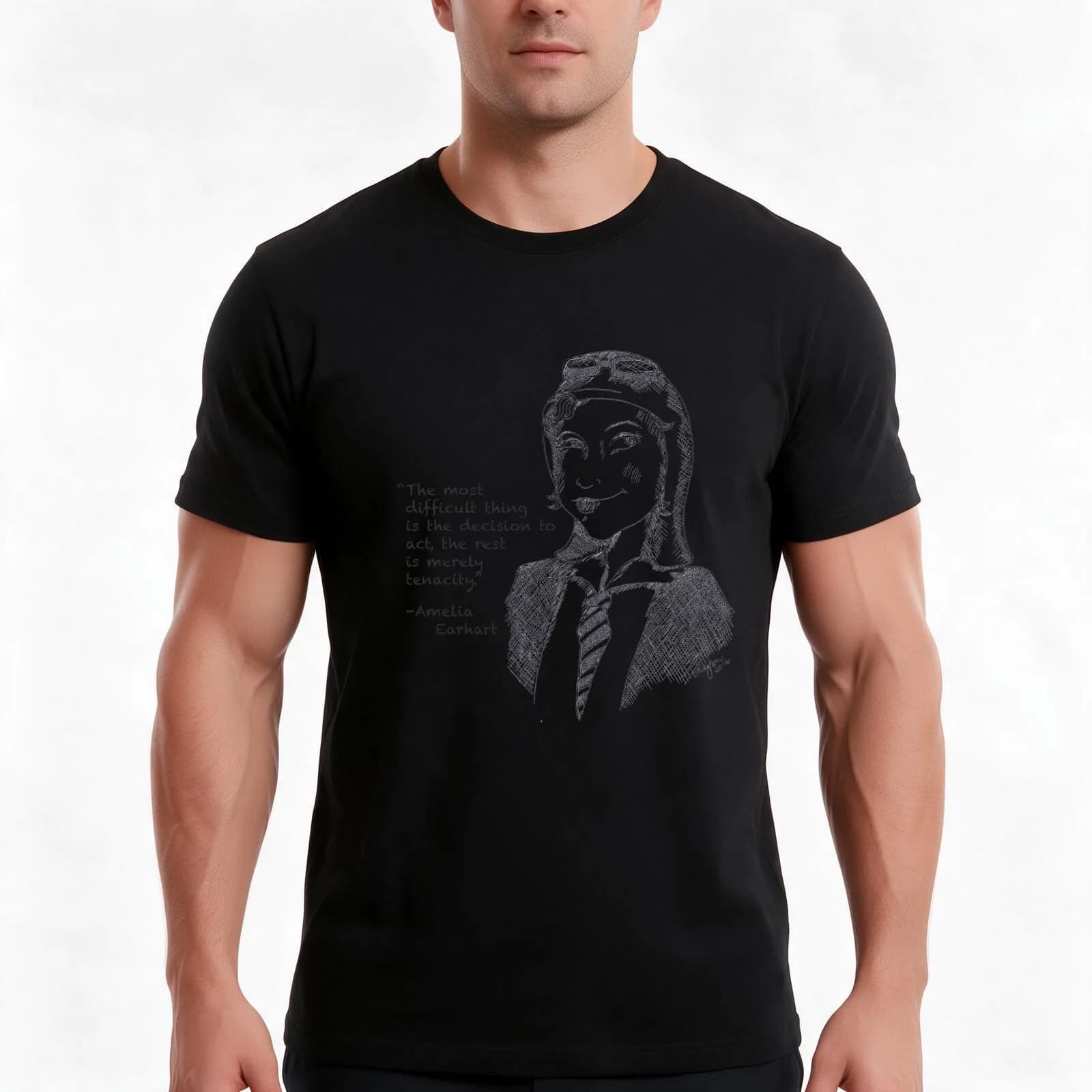 Amelia Earhart - Tenacity T-Shirt, Summer Casual Cotton Tee, Oversized Streetwear Tops, Vintage Graphic Print, Unisex Men Women