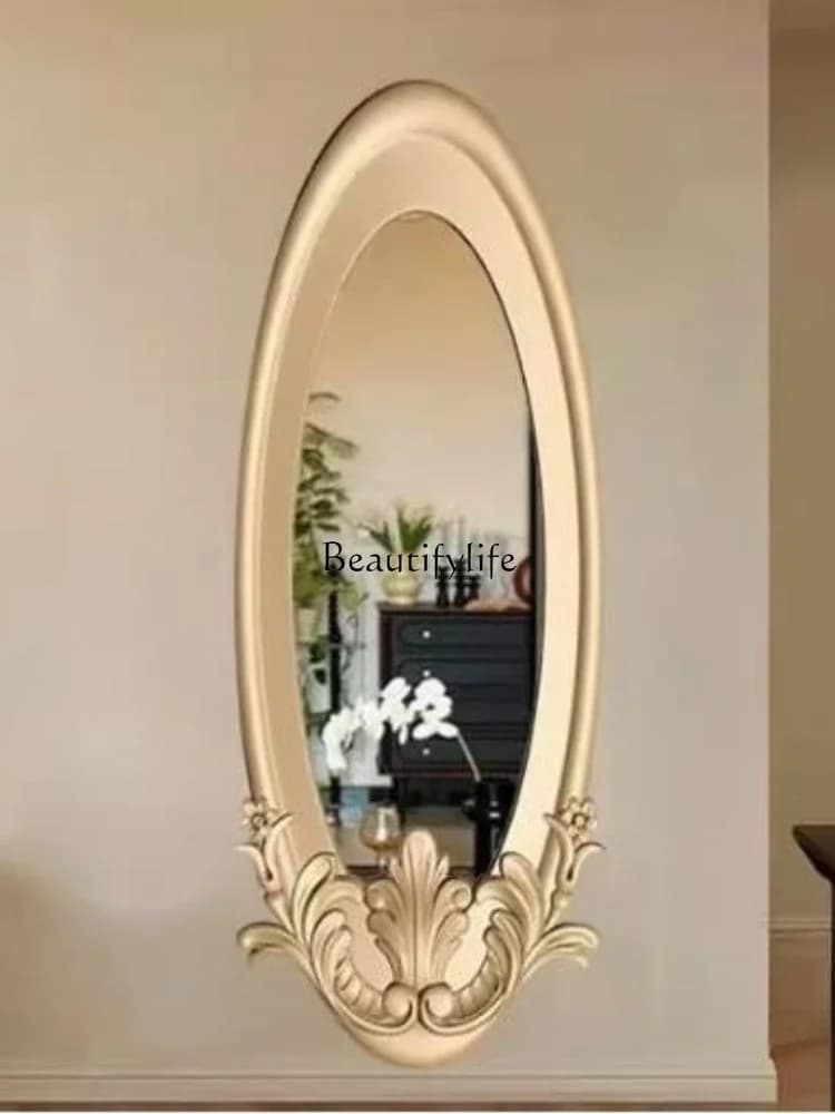 03.American oval full-length mirror wall hanging carving European light luxury special-shaped entrance fireplace decoration