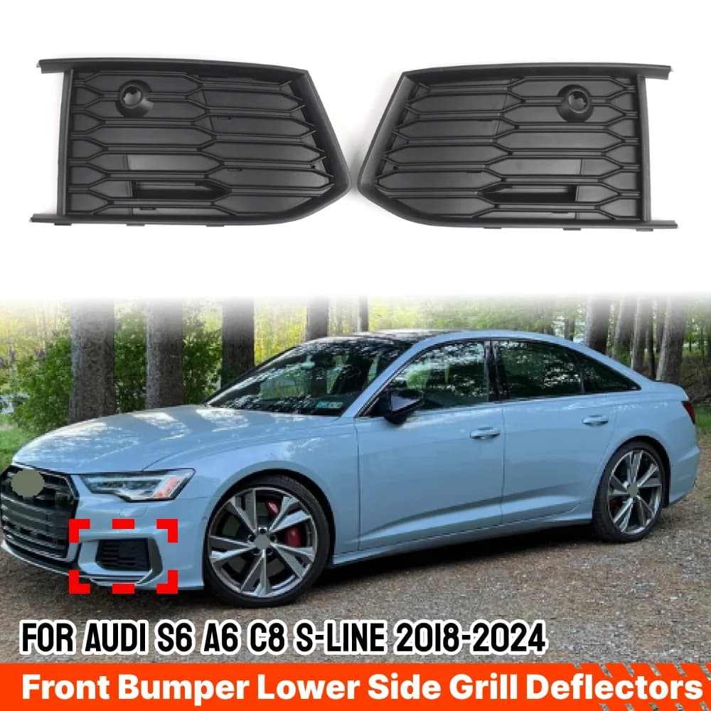 1 Pair Front Bumper Lower Fog Light Grille For Audi S6 A6 C8 S-LINE 2019-2024  Car Fog Lamp Cover Grills Auto Accessories