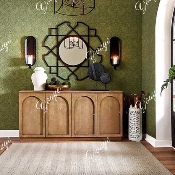 French retro style dining side cabinet, antique style arched solid wood storage against the wall entrance, living room cabinet