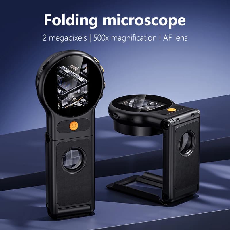 Digital Microscope 2 Inch Autofocus 500X with 8 LED 2MP Video Foldable Magnifying Glass for Home Office Use