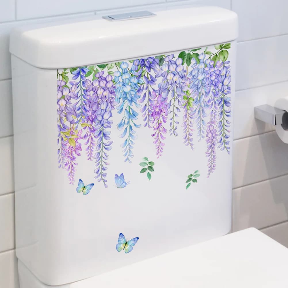 Purple Plant Vine Leaves Wall Sticker Bathroom Toilet Decor Living Room Home Decoration Beautify Decals Self-adhesive Wallpaper