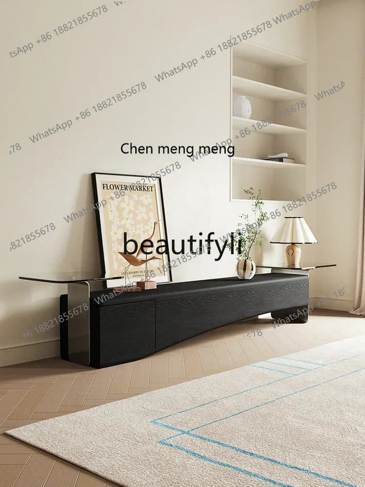 B178 A Retro home all solid wood black ash wood TV wall cabinet original design wabi sabi medieval style