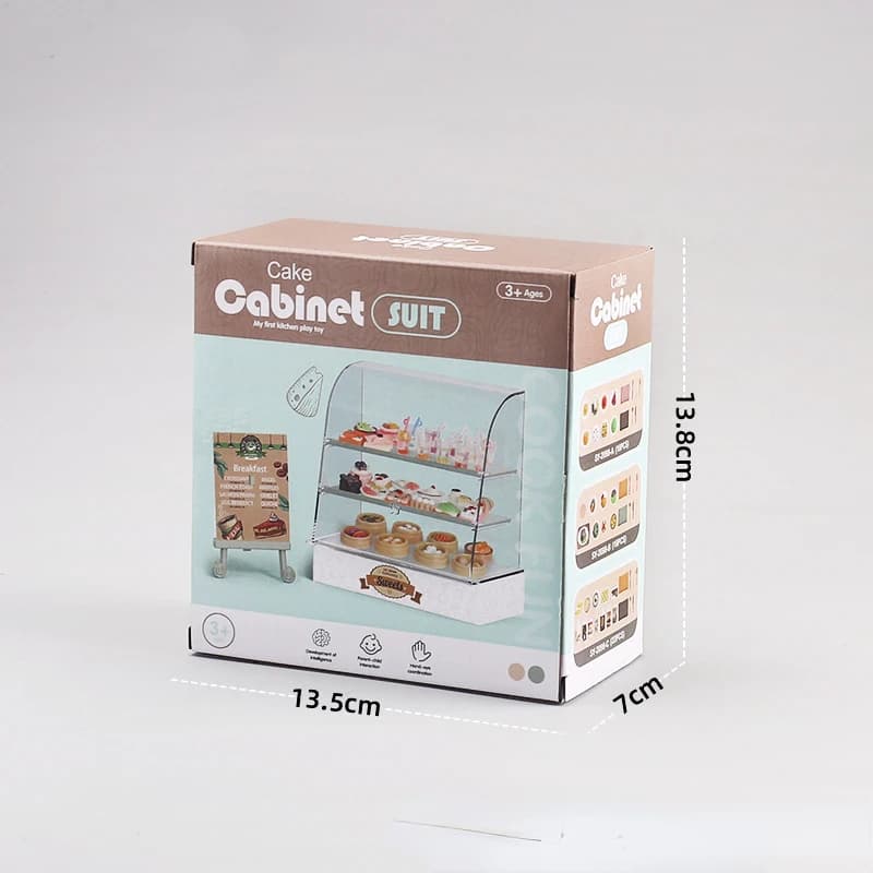1set Mini Cake Dessert Cabinet Transparent Display Shelf with Food Miniature Dollhouse Simulation Doll Accessories Home Decor
