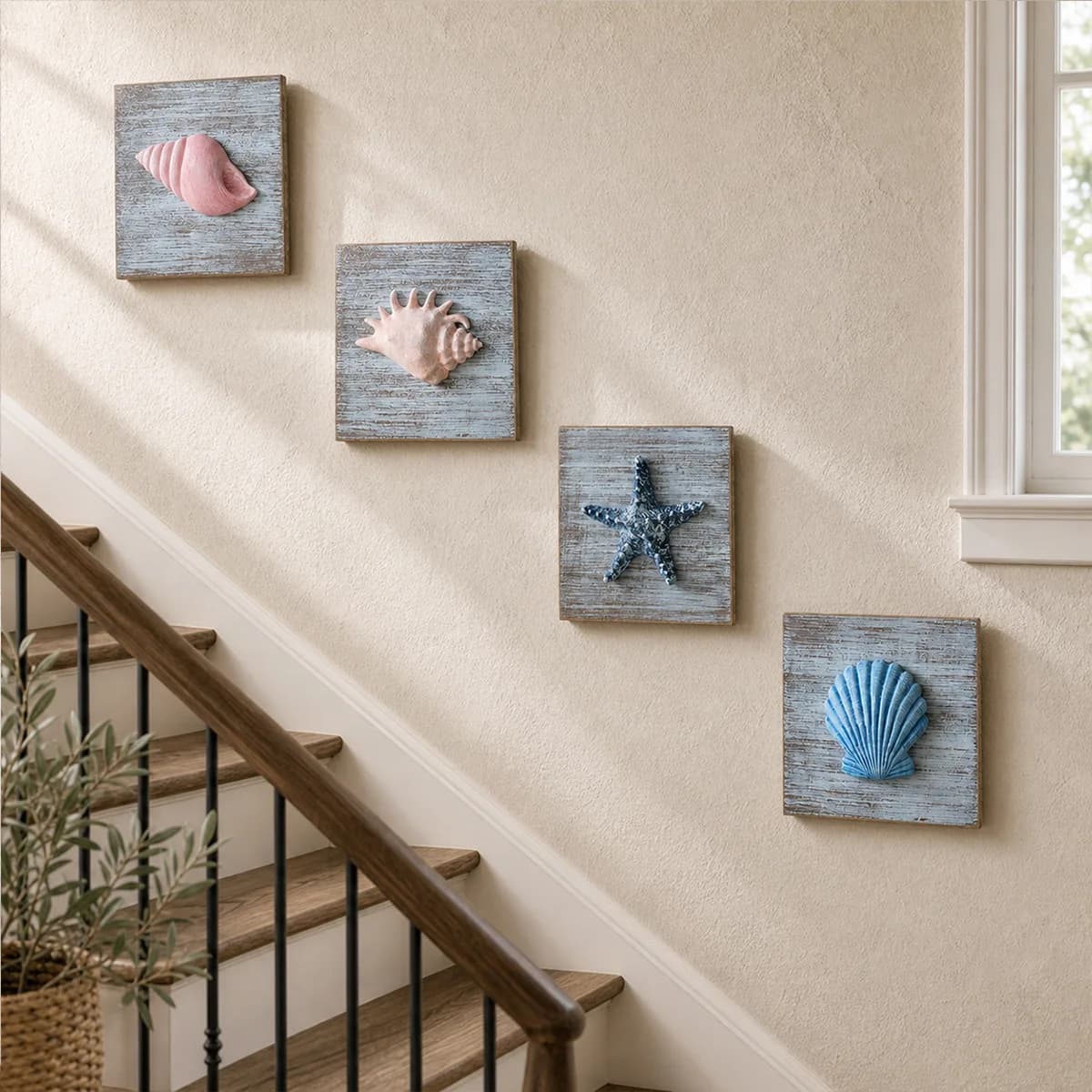 3D Marine Animal Woodblock Painting Retro Style Cafe Home Decoration Living Room Background Wall Staircase DIY Hanging Ornament