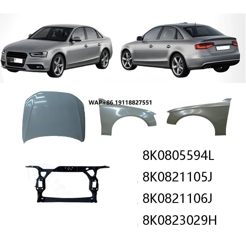 A4 B8 Complete OEM Front End Panel Set 8K0805594L/8K0821105J Radiator Support with Fenders and Steel Hood Body Parts