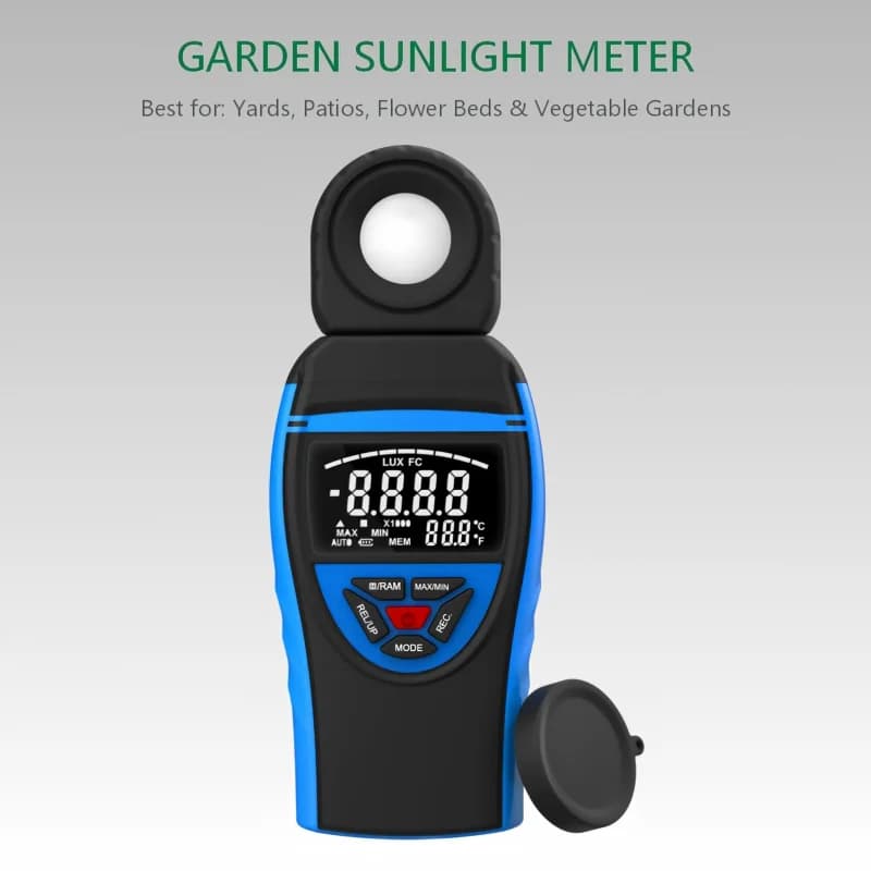 400K Lux Handheld Sunlight Tester for Garden with REC Data Save & HOLD Lock, Rotatable Sensor for Outdoor Garden Lawn Plant Care