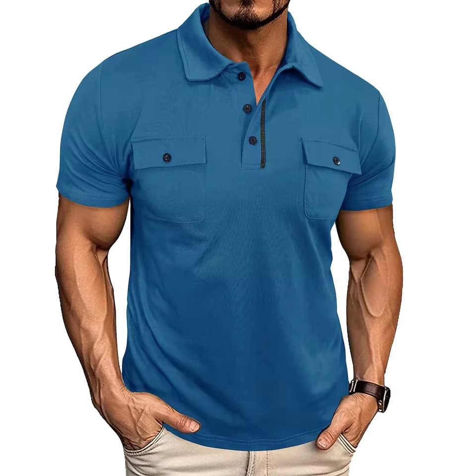 American European 2025 Summer New Fashion Men's Solid Color Turn-down Collar Short Sleeve Casual Trendy T-shirts Male Polo Shirt