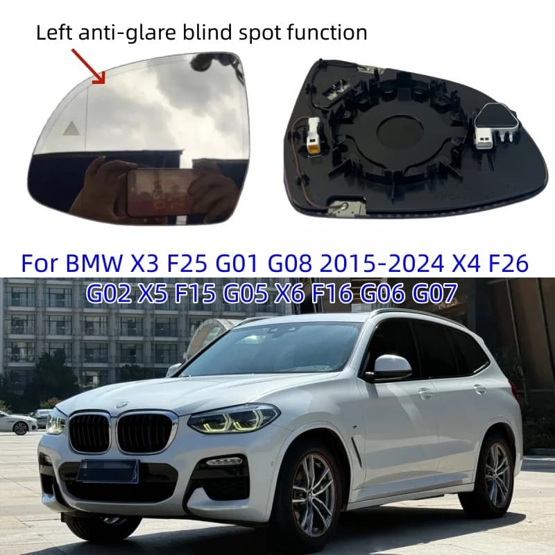 For BMW X3 F25 G01 G08 2015-2024 X4 F26 G02 X5 F15 G05 X6 F16 G06 G07  Spot Warning Rear Mirror Glass Auto Dimming Heated Blind