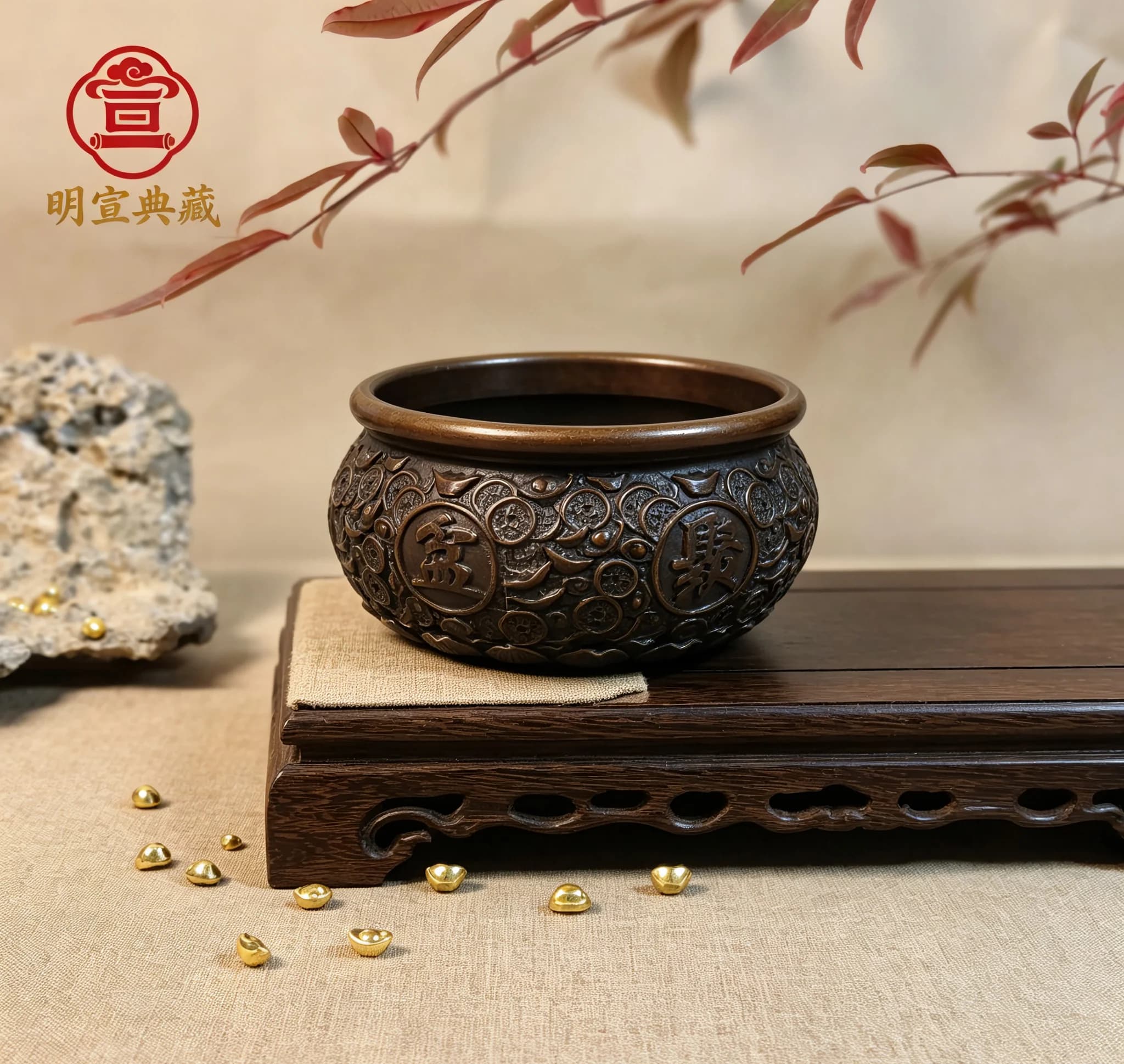 Treasure Basin, Attract Wealth and Treasures, Chinese Style, Pure Copper Treasure Basin, Home Ornament, Office Ornament, Feng Sh