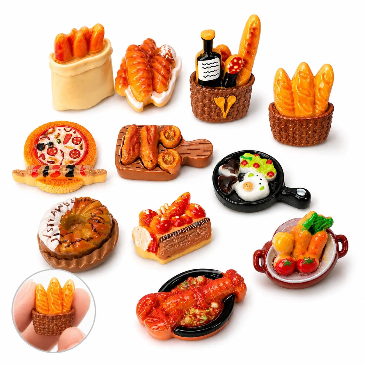 10pcs Mini Bread Baguette Donut Bread Model DIY Resin Food Accessories Simulation Fake Miniature Crafts Dollhouse Decoration